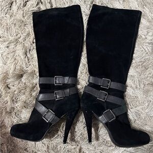 Aldo Black Heeled Boots with Buckle Detail